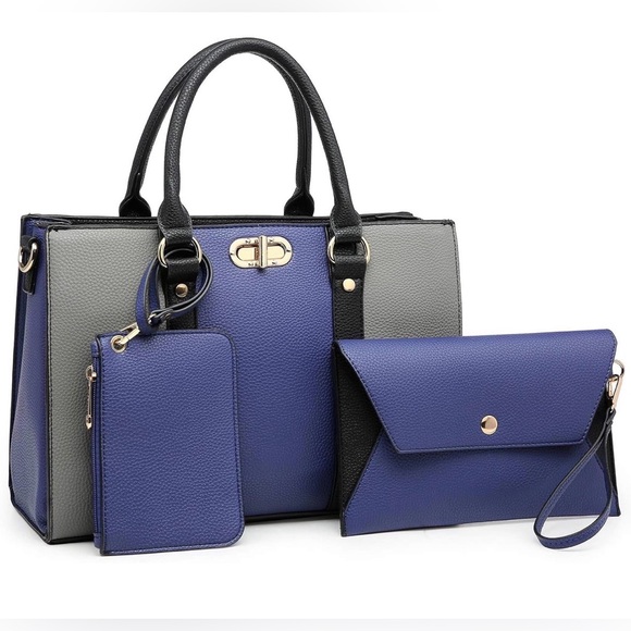 DASEIN Black and Blue Tote Handbag with Matching Clutch and Coin/Cardholder - Picture 15 of 16